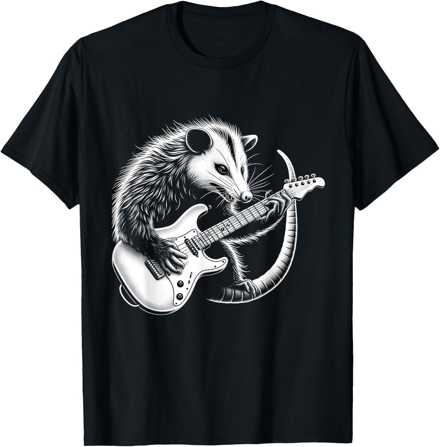 Opossum Playing Guitar Silhouette T-Shirt - T-Shirt | Black