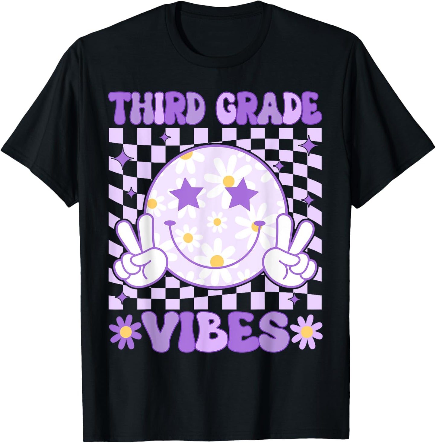 Groovy Third Grade Vibes Back to School 3rd Grade Teacher T-Shirt - T-Shirt | Black