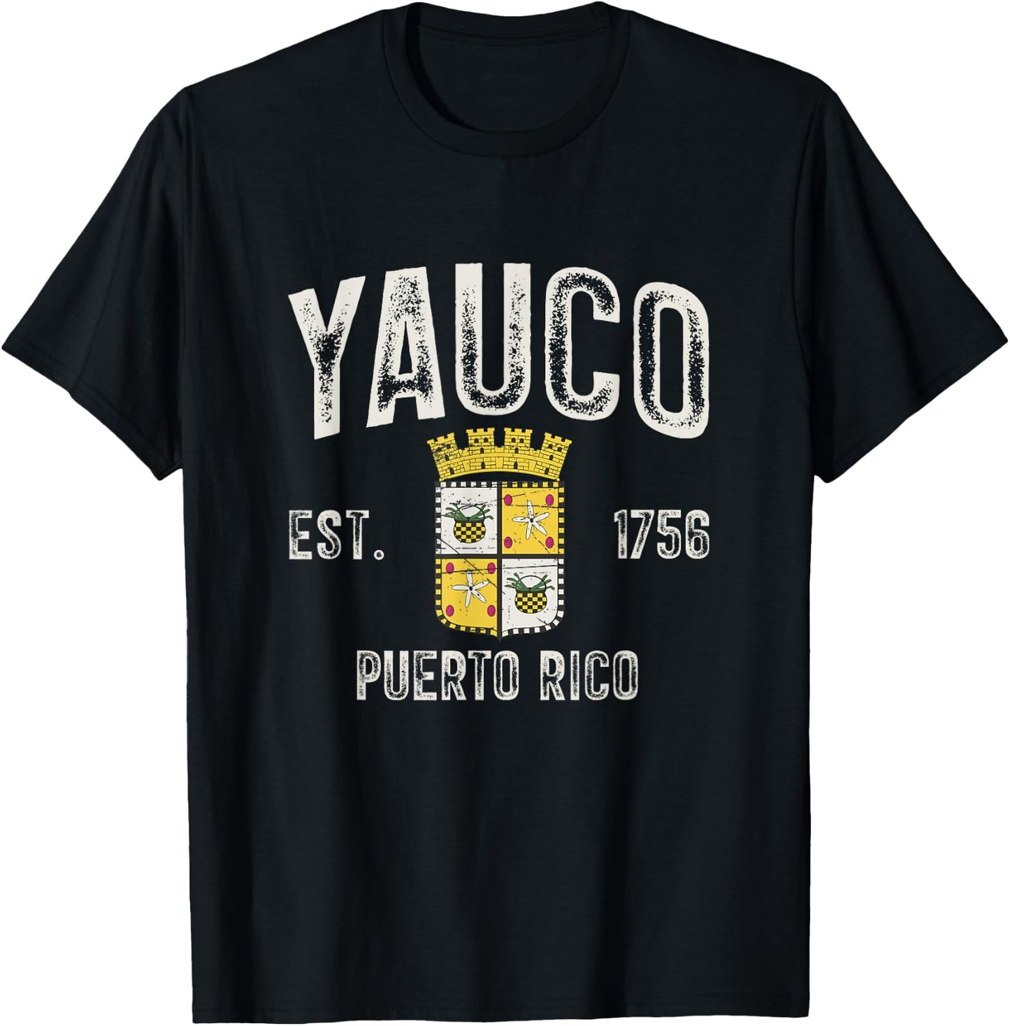 Yauco City In Puerto Rico Est 1756, Yauco Armorial T-Shirt - T-Shirt | Black