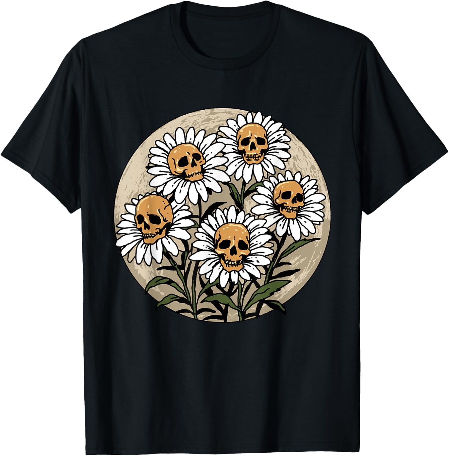 Skull Shirt Spooky Daisy Flower Creepy Skull Daisies T-Shirt - T-Shirt | Black