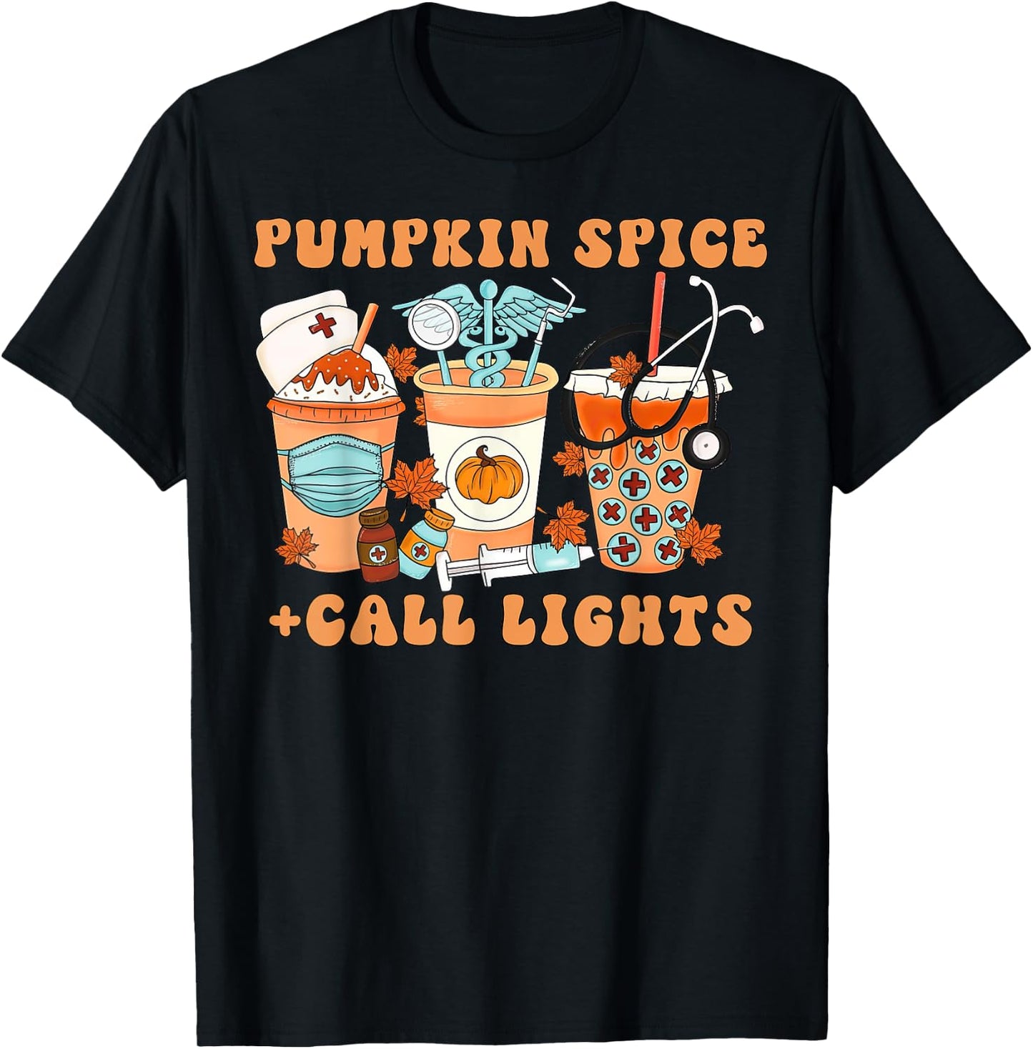 Halloween Pumpkin Spice Call Lights Patient Care Technician T-Shirt - T-Shirt | Black