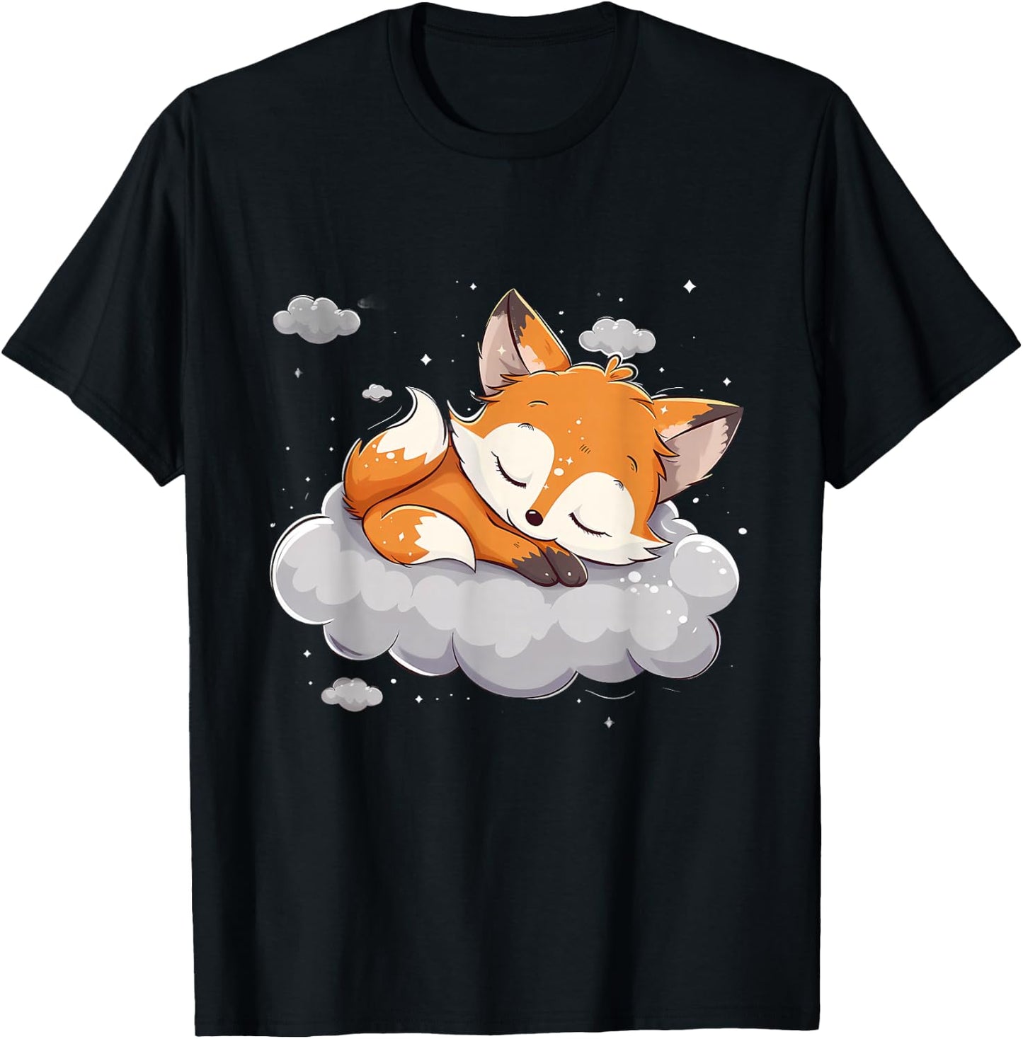 Sleeping Fox Cloud Napping Sleepy Animal Cute Fox Sleeping T-Shirt - T-Shirt | Black