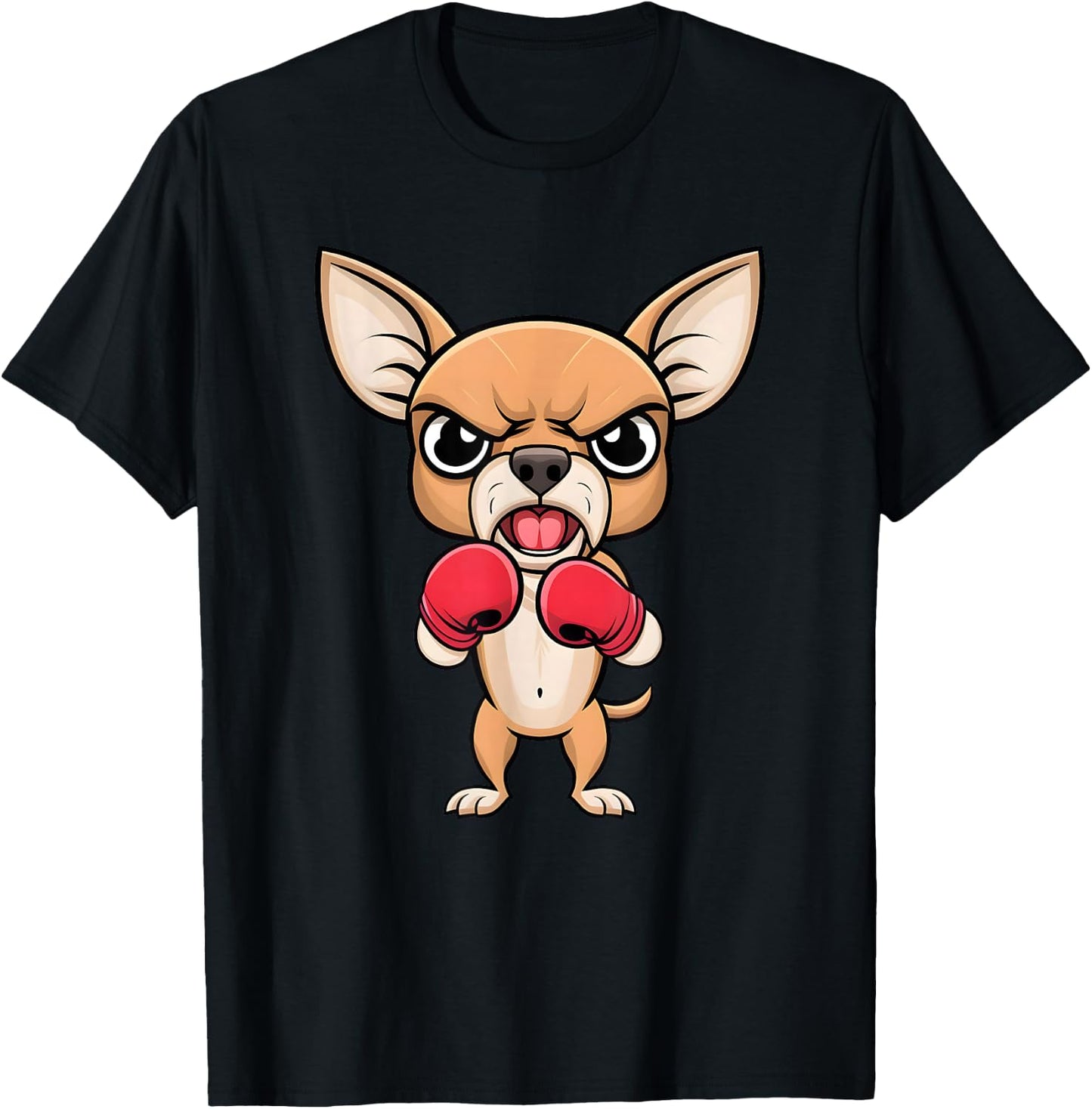 Angry Chihuahua Dog with Boxing Gloves Funny Pet T-Shirt - T-Shirt | Black