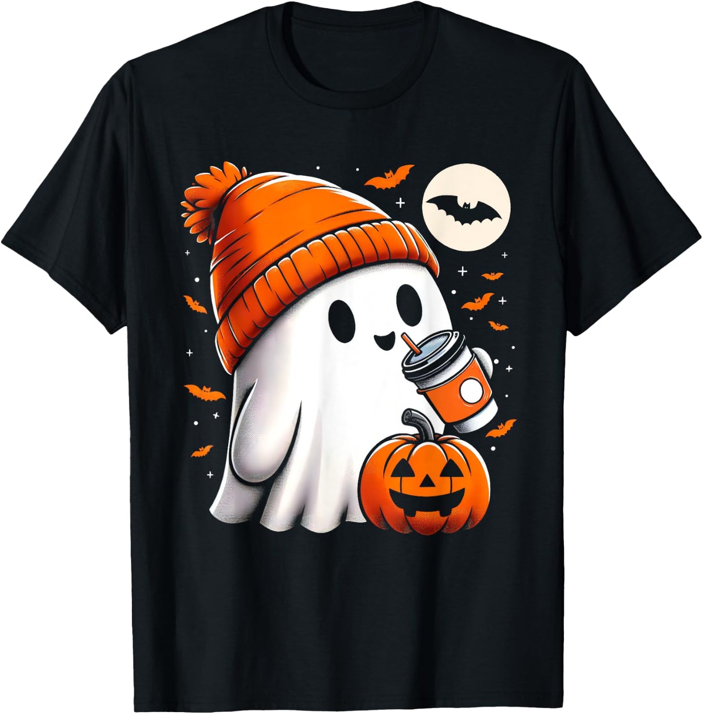 Halloween Shirts Ghost Drinking Coffee Halloween T-Shirt - T-Shirt | Black