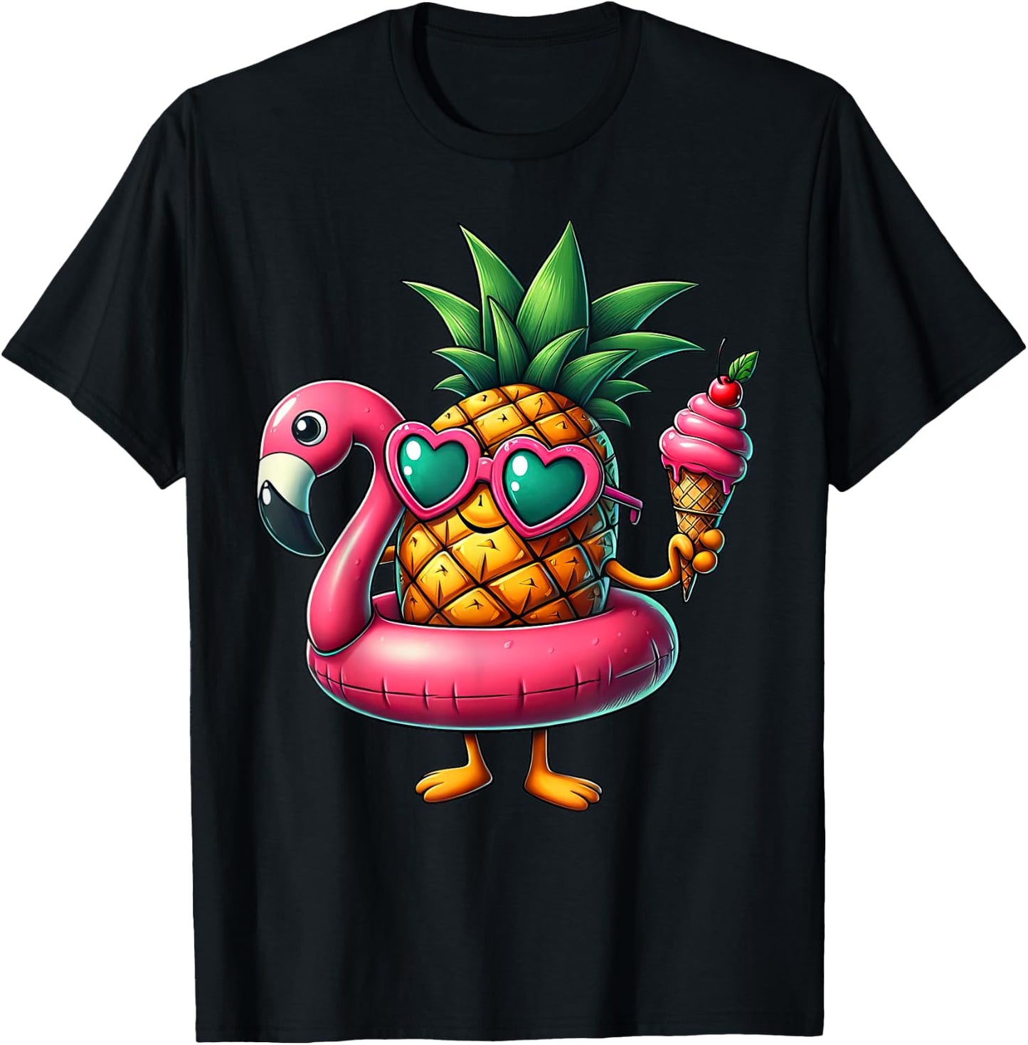 Funny Pineapple Swimming Float Ice Cream Sunglasses Beach Women Girls Kids T-Shirt - T-Shirt | Black
