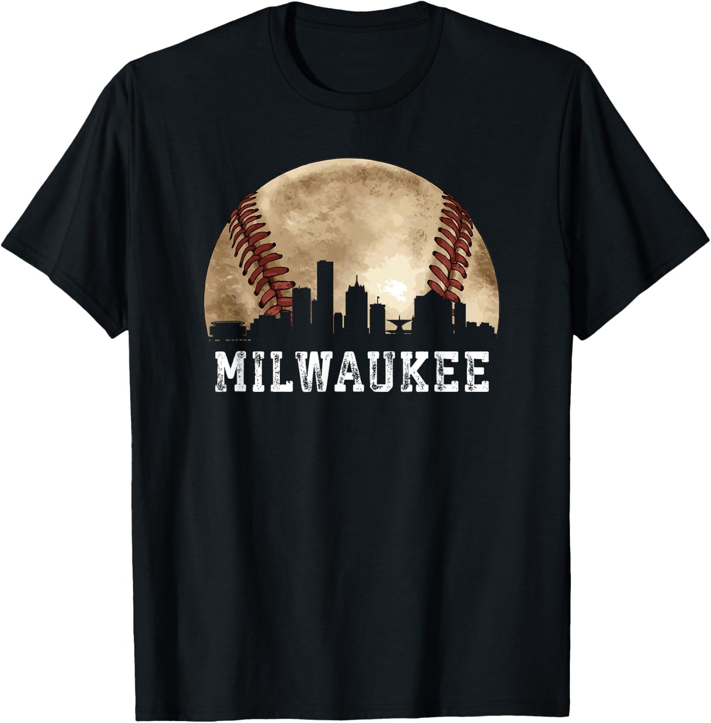 Milwaukee Skyline City Vintage Baseball Lover T-Shirt - T-Shirt | Black