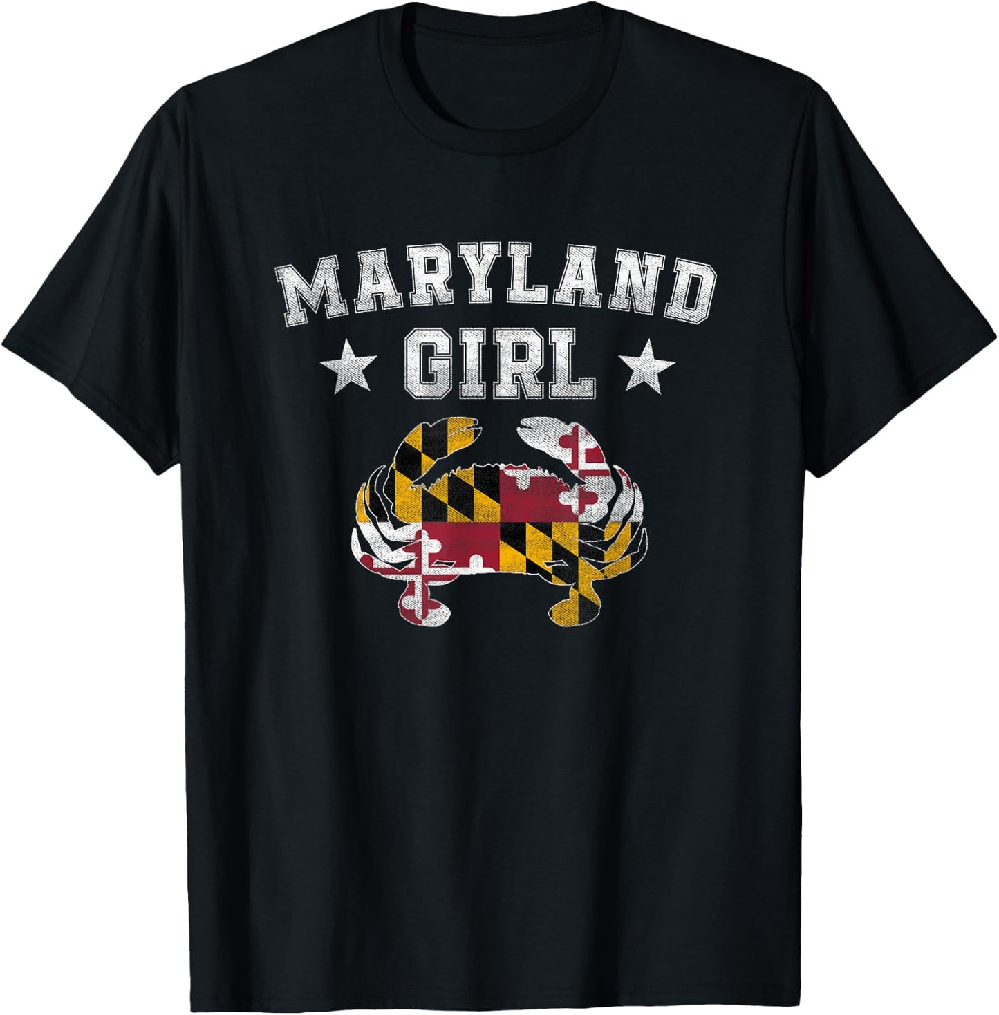Maryland Girl Flag Blue Crab T Shirt - State Pride Retro T-Shirt - T-Shirt | Black