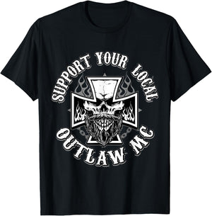 RomperGraphics Men's Support Your Local Outlaw 03 Black , Small T-Shirt - T-Shirt | Black