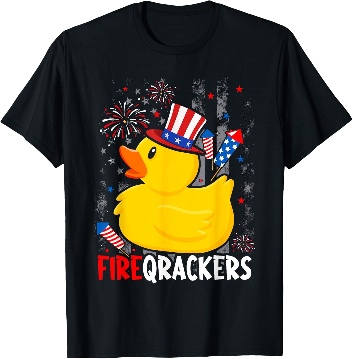 Firecracker Duck 4th of July Patriotic Day USA Flag Funny T-Shirt - T-Shirt | Black