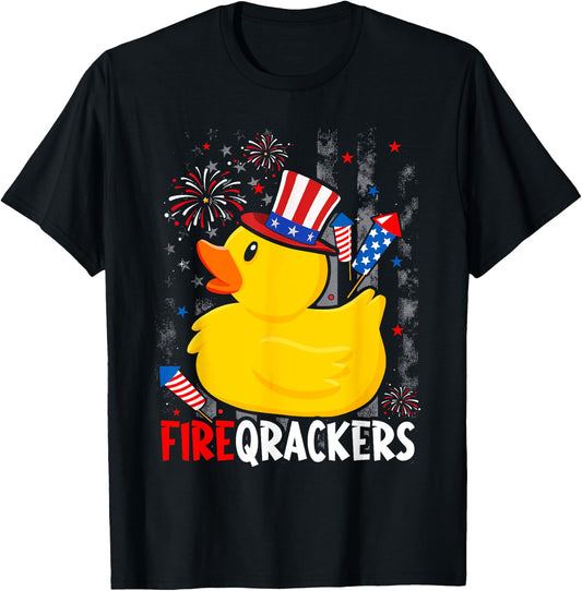 Firecracker Duck 4th of July Patriotic Day USA Flag Funny T-Shirt - T-Shirt | Black