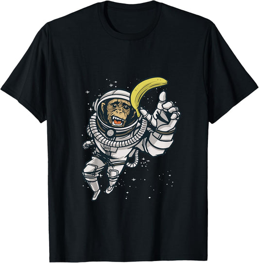 Kids Chimp Astronaut in Space Funny Chimpanzee Animal Graphic T-Shirt - T-Shirt | Black