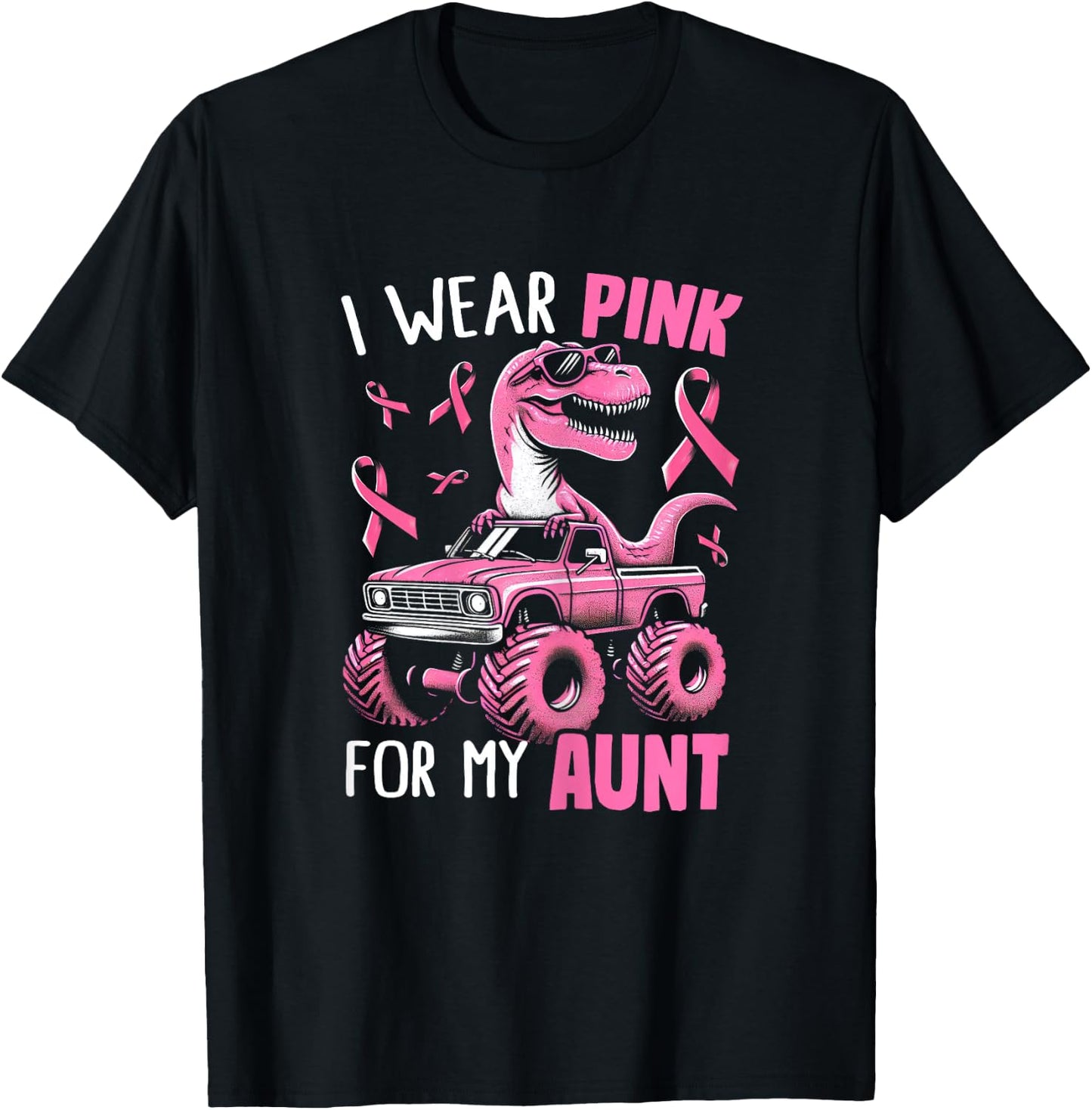 I Wear Pink For My Aunt Breast Cancer Awareness Dinosaur Kid T-Shirt - T-Shirt | Black