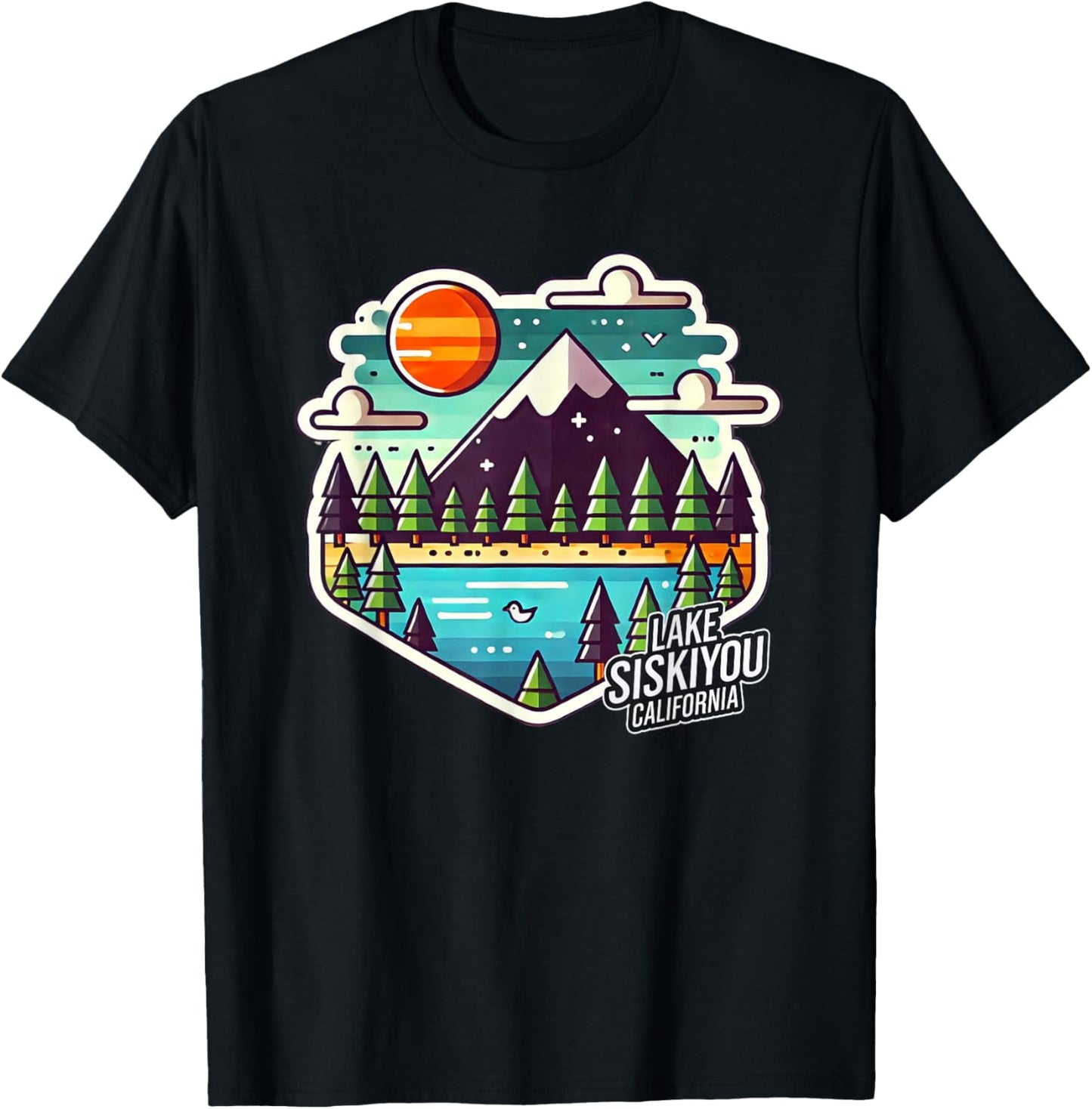 Lake Siskiyou Northern California Mt. Shasta Digital Pixel T-Shirt - T-Shirt | Black