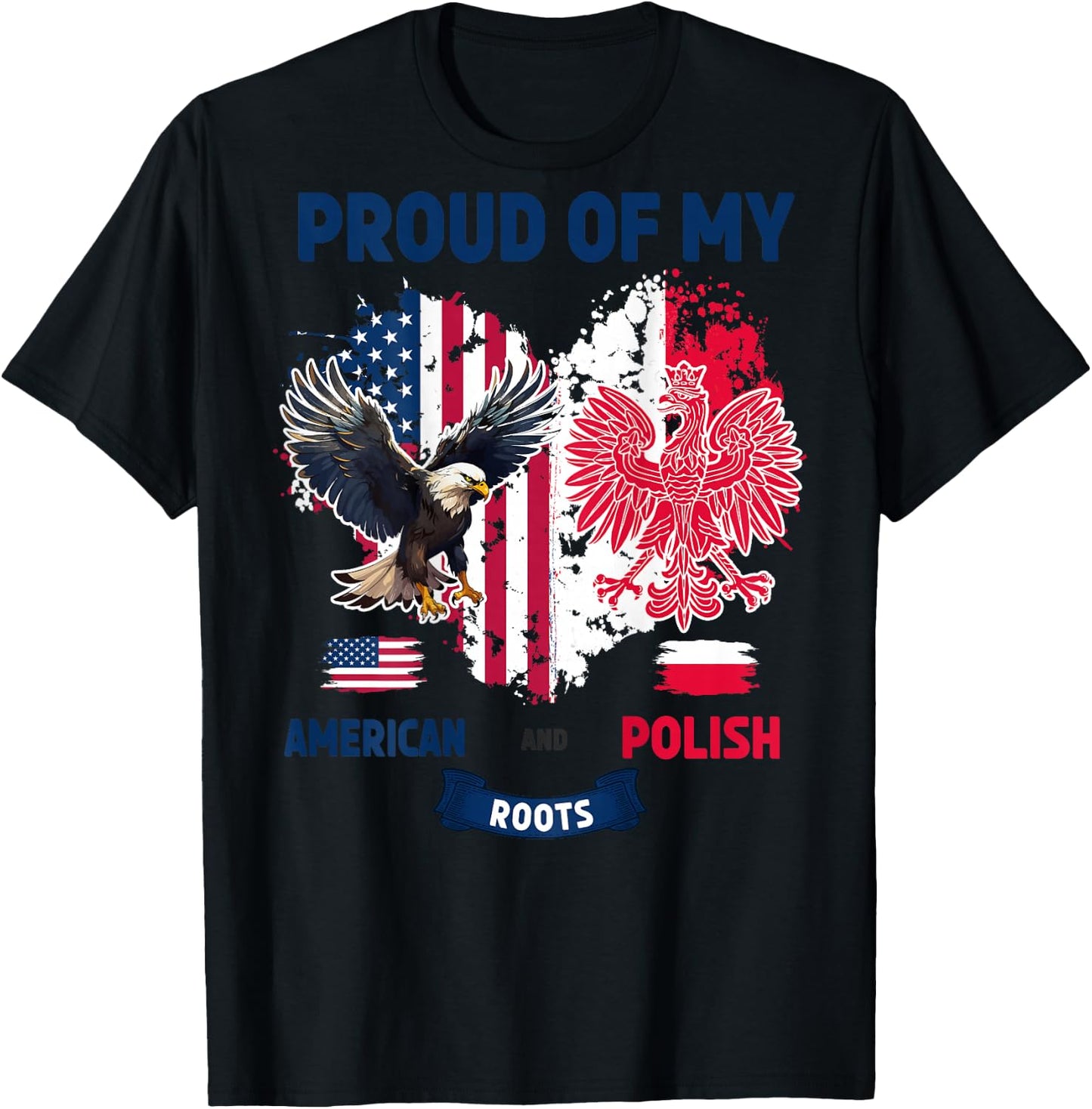 Polish American Flag Idea For Kids Poland Flag Heart T-Shirt - T-Shirt | Black