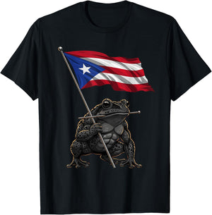 Coqui Frog Puerto Rico Taino Puerto Rican Flag Boricua T-Shirt - T-Shirt | Black
