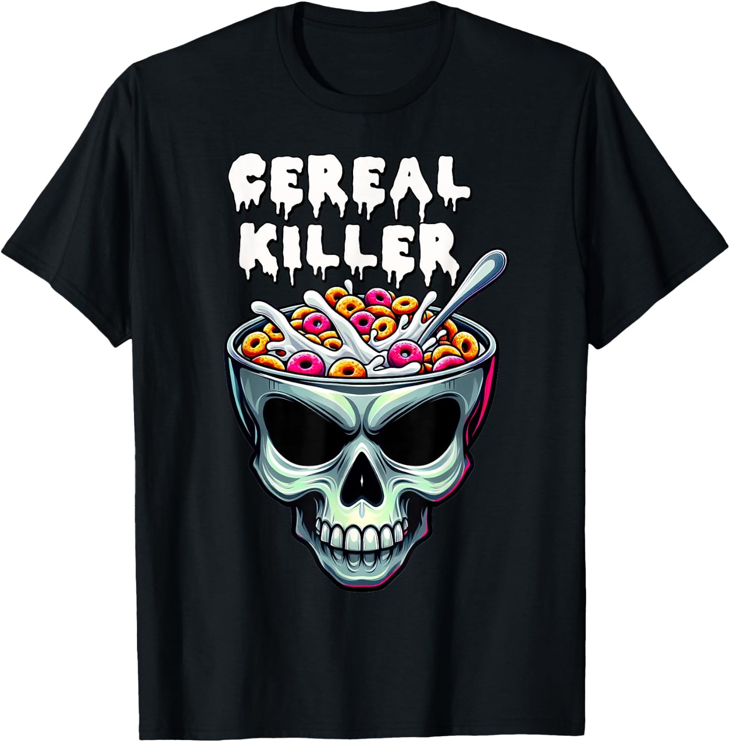 Cereal Killer Breakfast Funny Skeleton Bowl Horror Halloween T-Shirt - T-Shirt | Black