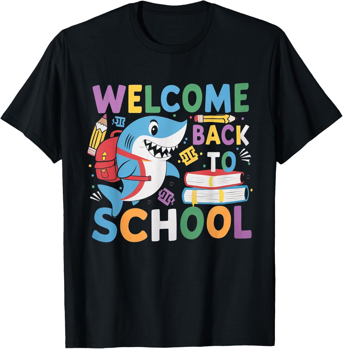 Welcome Back to School 2024-2025 Shark Funny Teacher T-Shirt - T-Shirt | Black