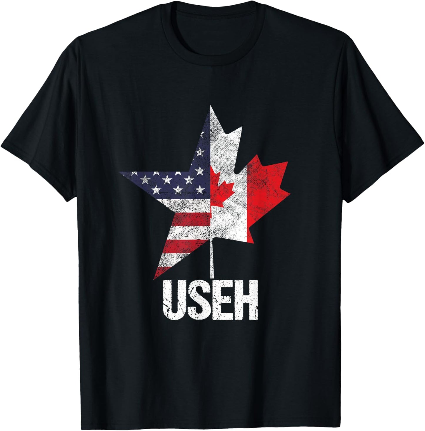 Half Canadian American USEH Canada USA Flag United States T-Shirt - T-Shirt | Black