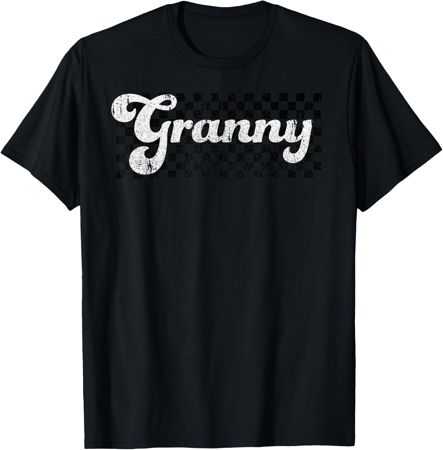 Granny Grandma Checkered Retro Women Vintage Groovy T-Shirt - T-Shirt | Black