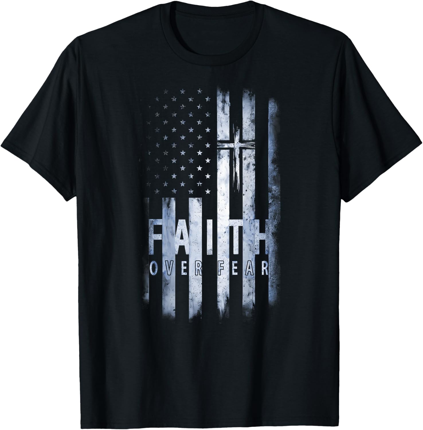 Your Country USA Dibble Dabble Designs On Back | Patriotic USA American Flag Faith Over Fear Prayer , Small T-Shirt - T-Shirt | Black