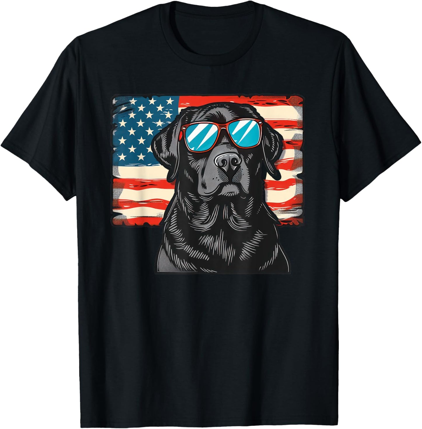 Labrador Retriever USA America Flag 4th of July T-Shirt - T-Shirt | Black