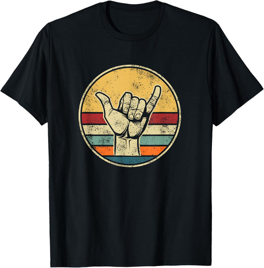 Shaka Surfing Beach Apparel Design Surfer Greeting Hand T-Shirt - T-Shirt | Black