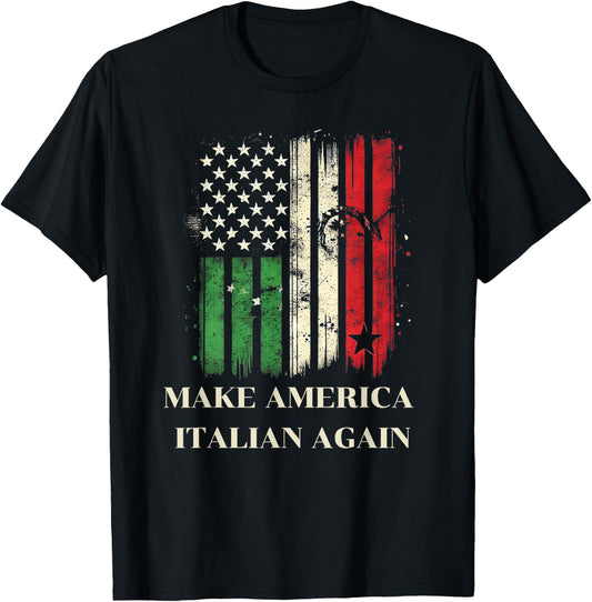 Vintage Make America Italian Again - USA Flag & Italy Flag Women Men T-Shirt - T-Shirt | Black