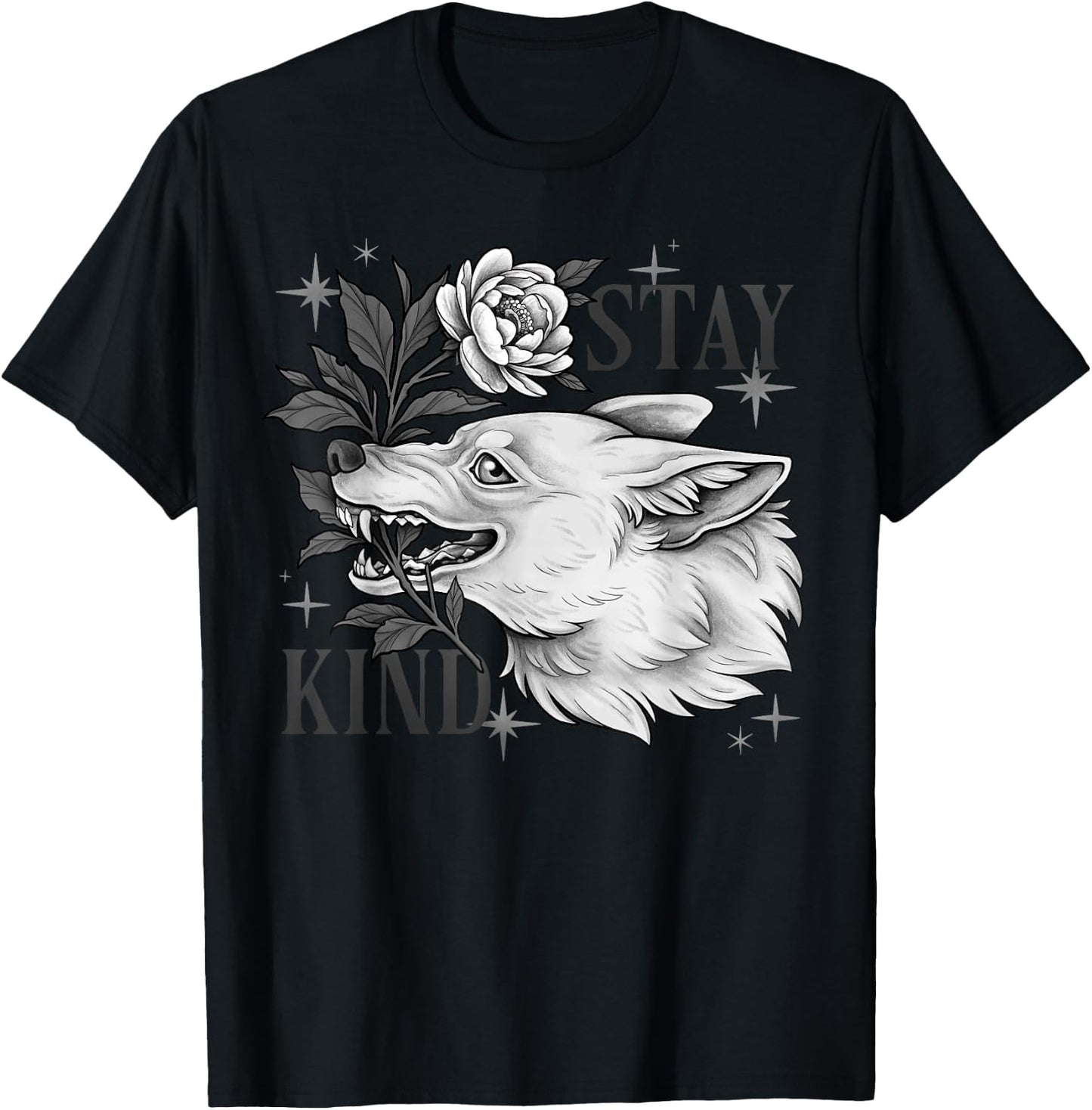Stay Kind Wolf Furry Therian Goblincore Alternative Gothic T-Shirt - T-Shirt | Black