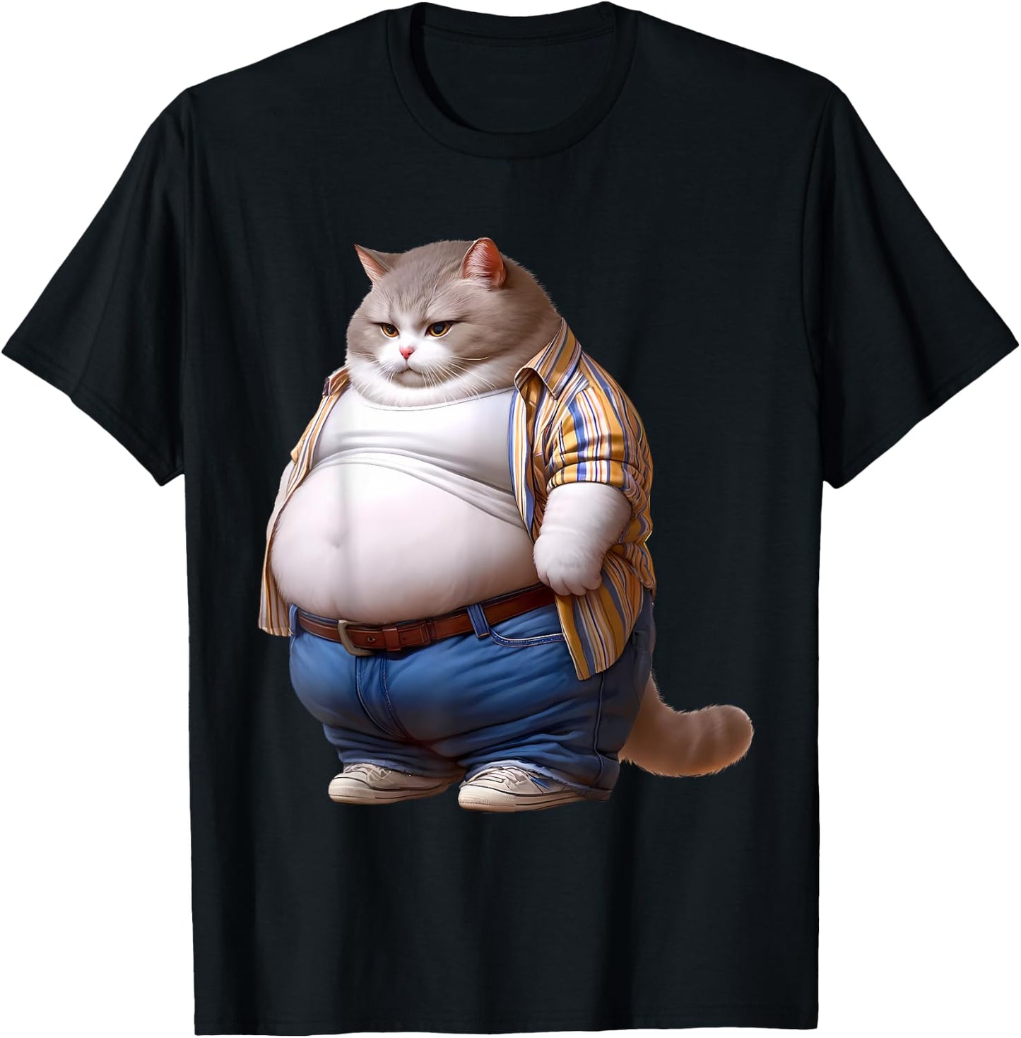 Funny Fat Cat Graphic Fat Kitten Design Chubby Cat Lover Men Women Kids T-Shirt - T-Shirt | Black