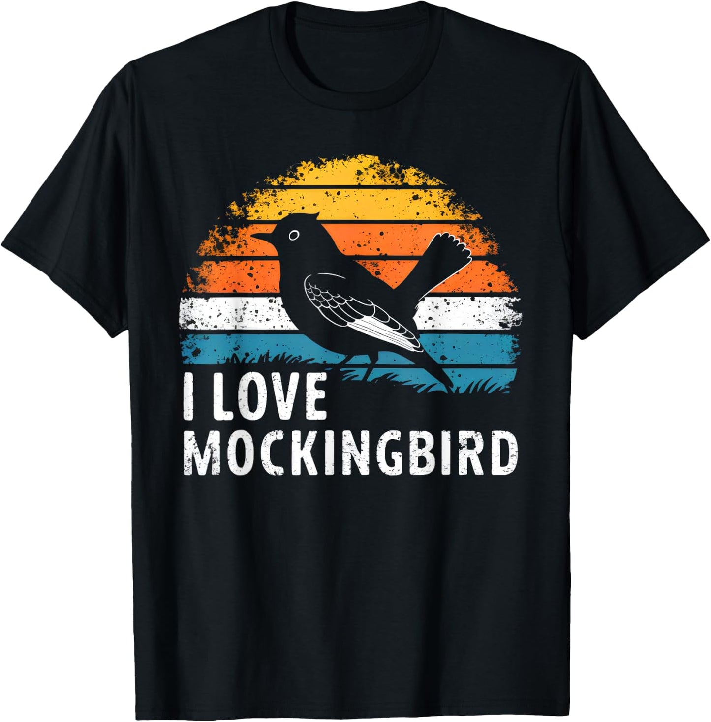 Mockingbird Bird Nature Lover Birding Vintage Sunset T-Shirt - T-Shirt | Black