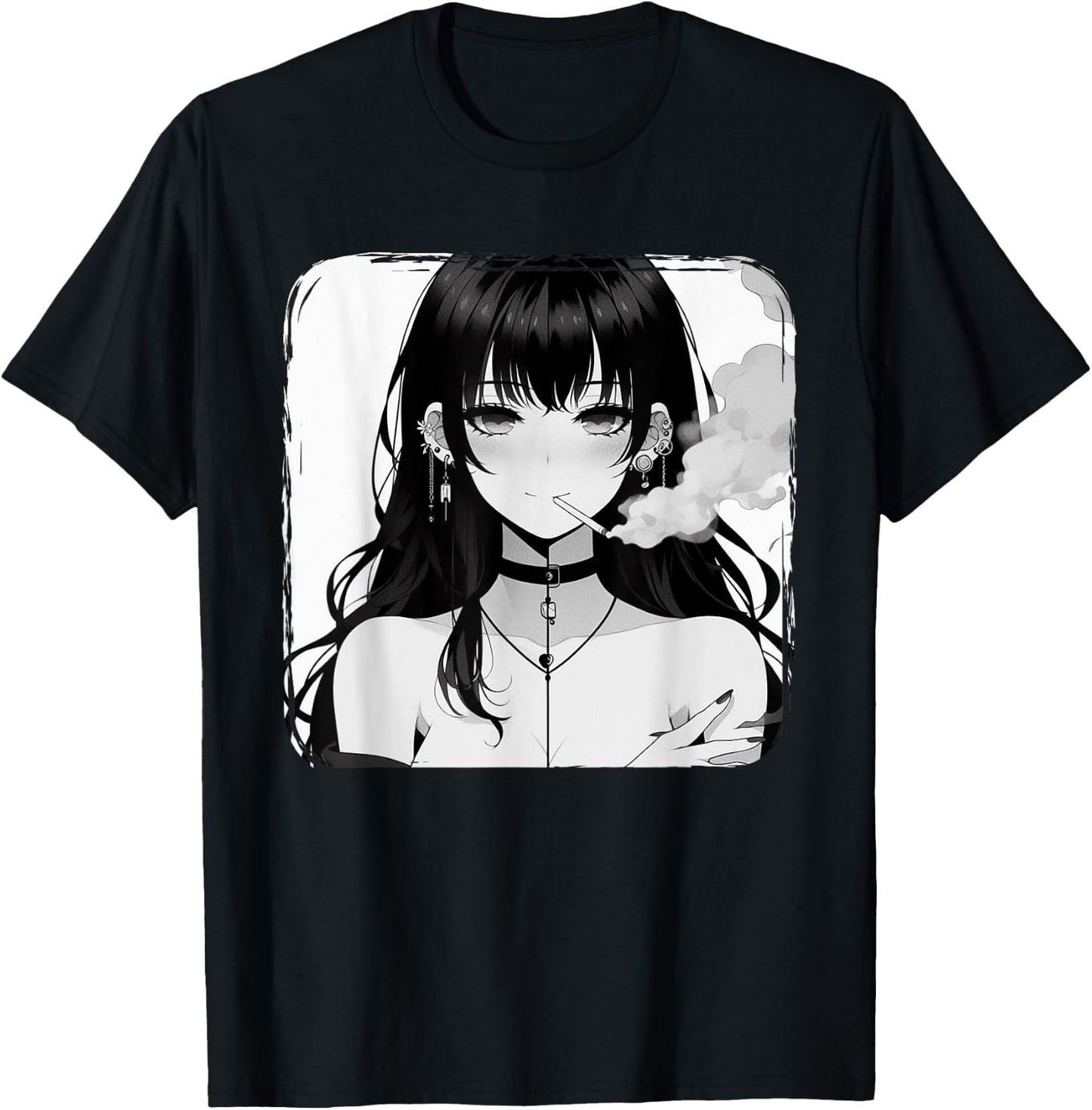 Anime Horror Girl Aesthetic Grunge Waifu Japanese Otaku T-Shirt - T-Shirt | Black