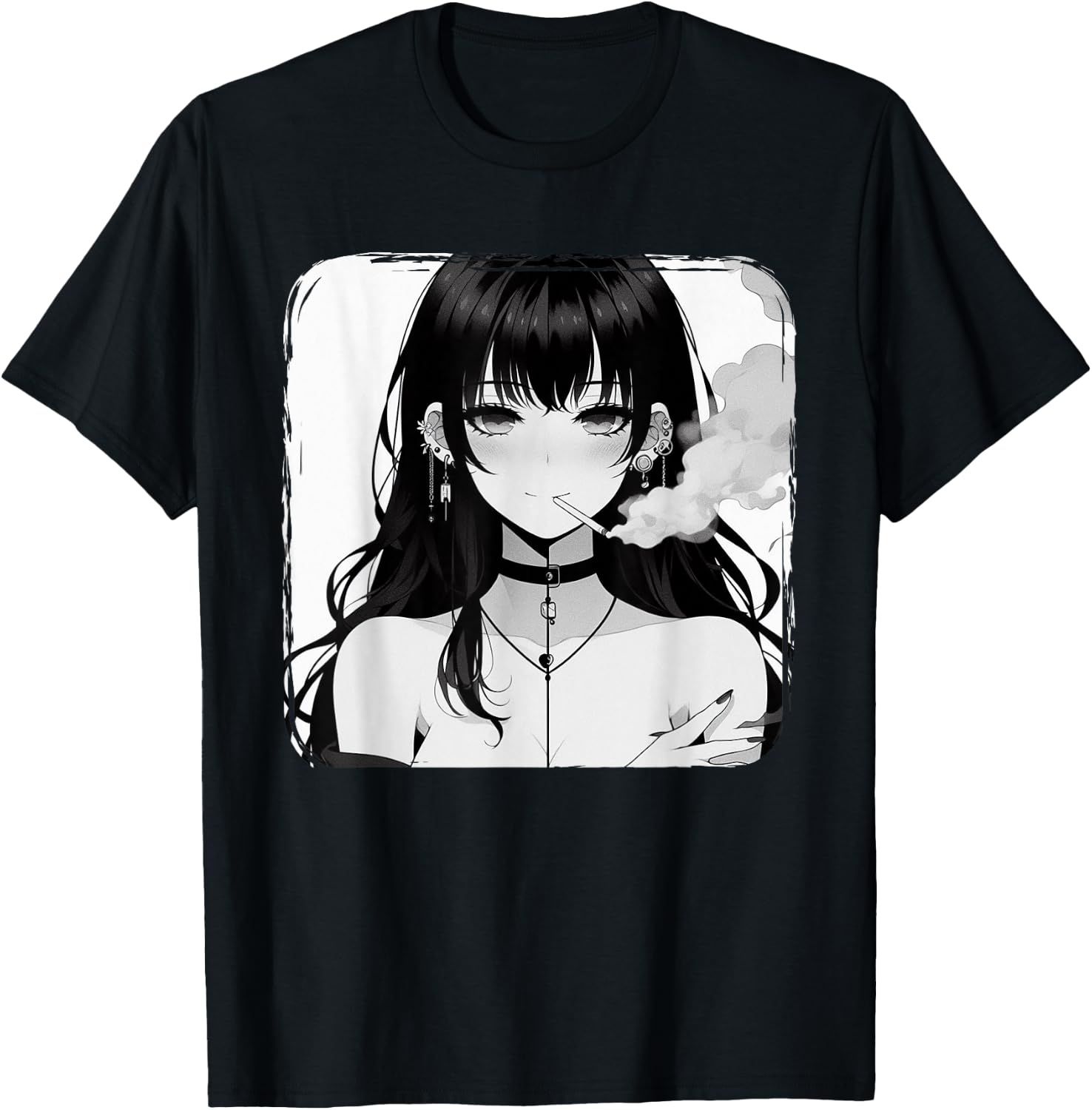 Anime Horror Girl Aesthetic Grunge Waifu Japanese Otaku T-Shirt - T-Shirt | Black