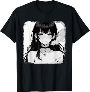 Anime Horror Girl Aesthetic Grunge Waifu Japanese Otaku T-Shirt - T-Shirt | Black