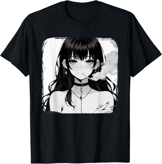 Anime Horror Girl Aesthetic Grunge Waifu Japanese Otaku T-Shirt - T-Shirt | Black