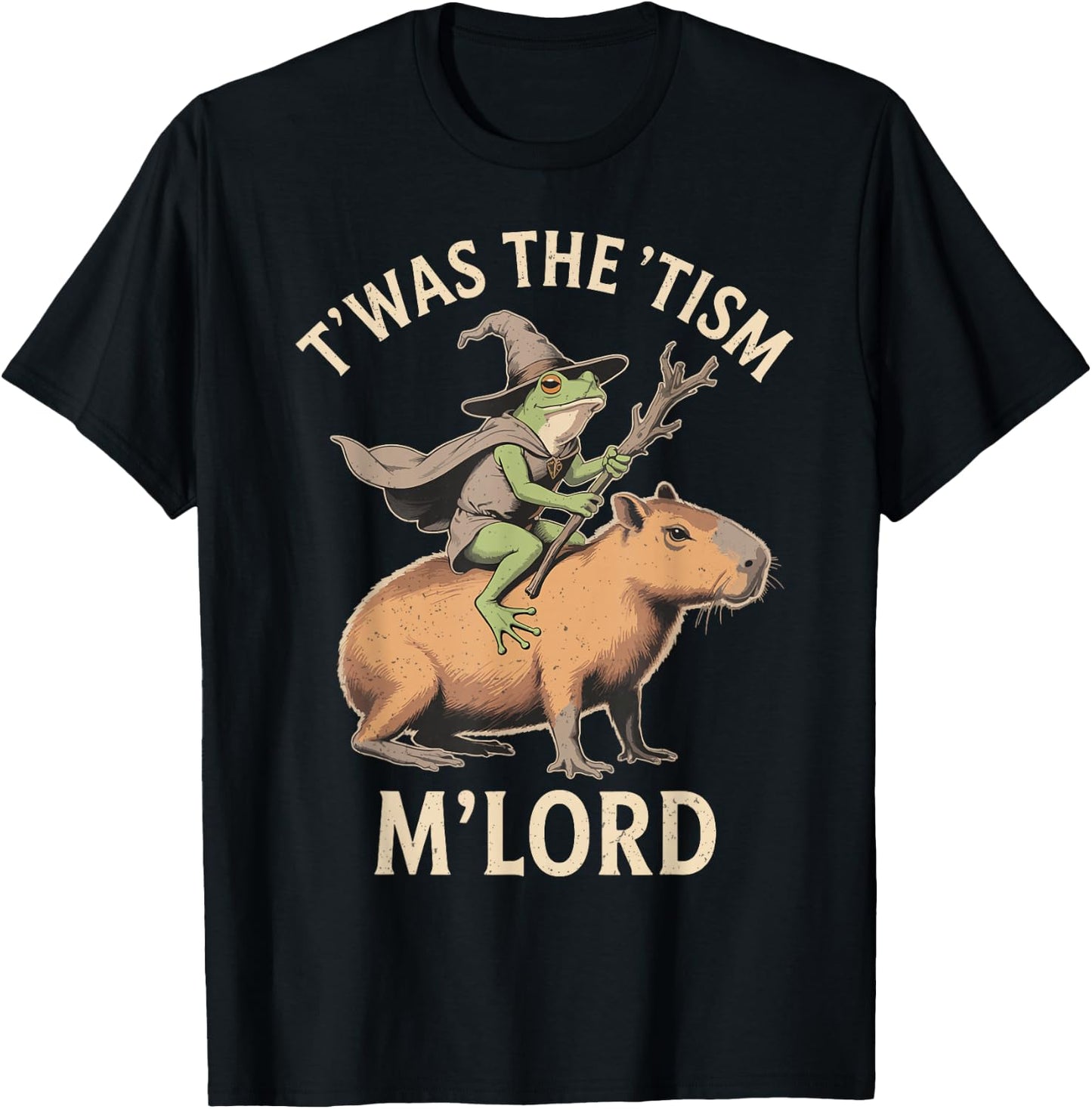 Funny Vintage TWAS The 'Tism M'Lord Wizard Frog Meme T-Shirt - T-Shirt | Black