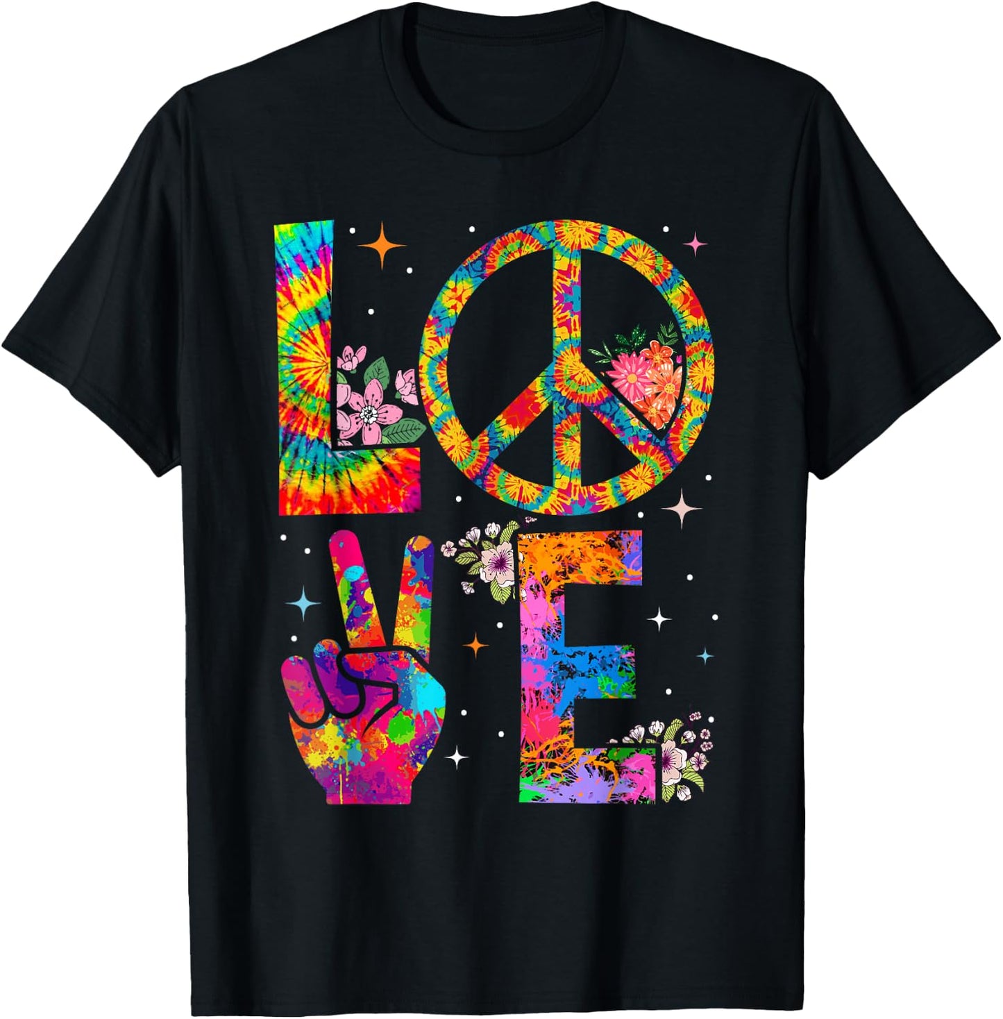 Peace Sign Love 60s 70s Tie Dye Hippie Costume T-Shirt - T-Shirt | Black