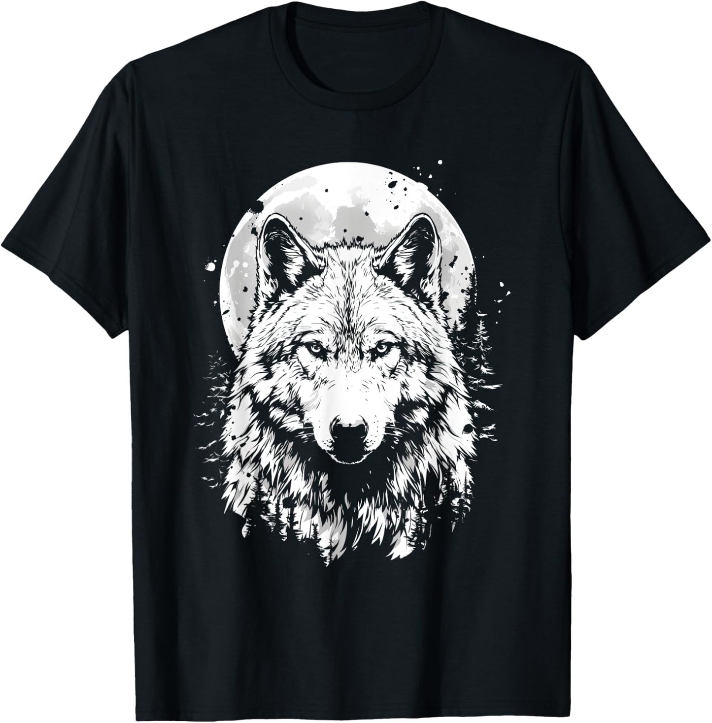 Wolf retro design Moon Grey Howling distressed T-Shirt - T-Shirt | Black