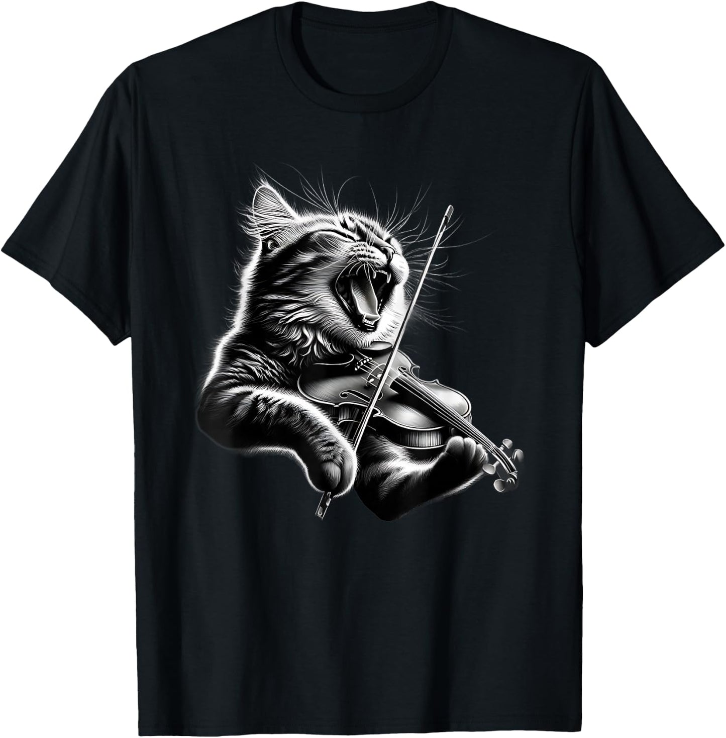Funny Orchestra Musician Violinist Rock Cat Playing Violin T-Shirt - T-Shirt | Black