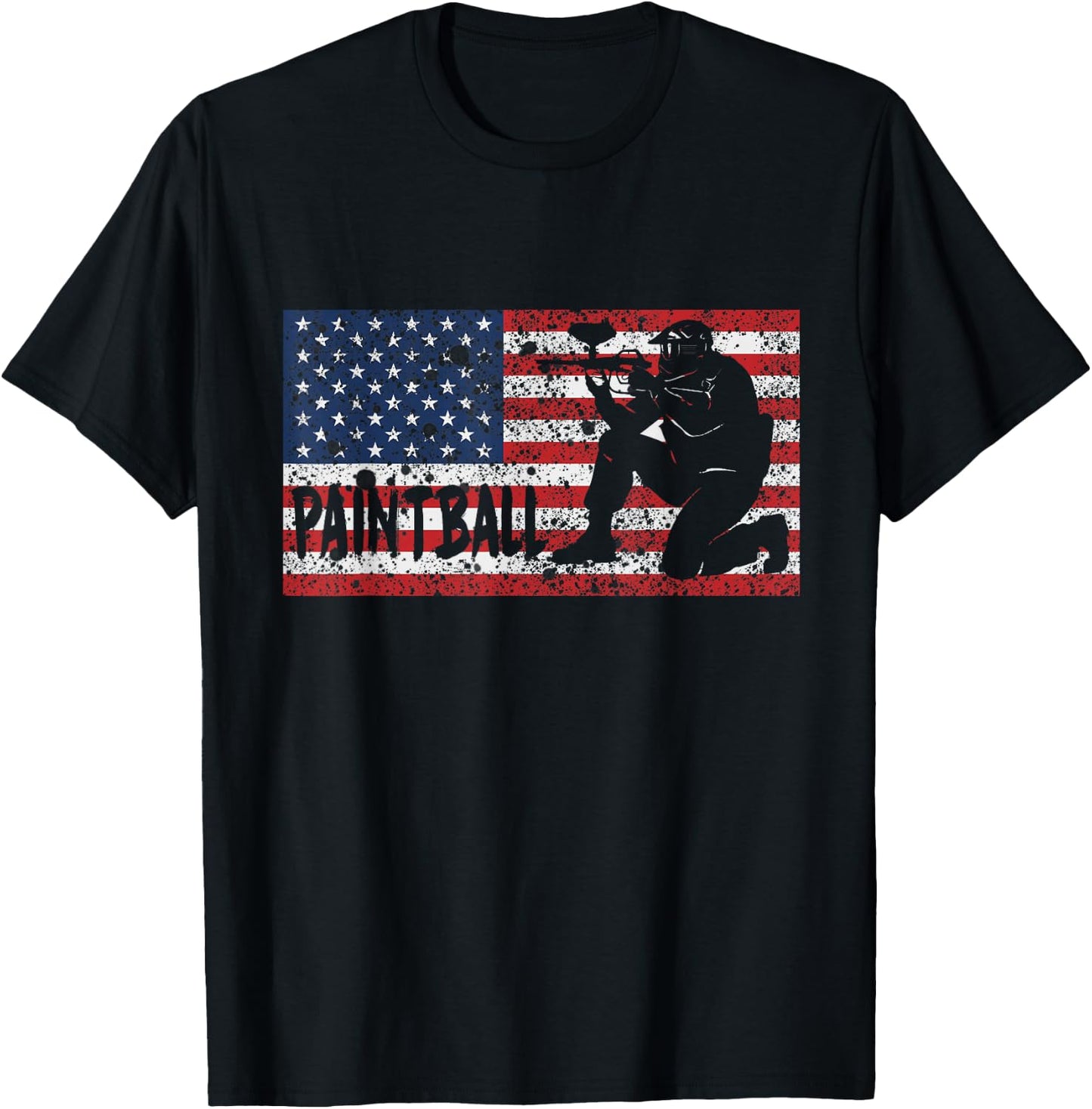 Vintage American USA Flag Paintball T-Shirt - T-Shirt | Black