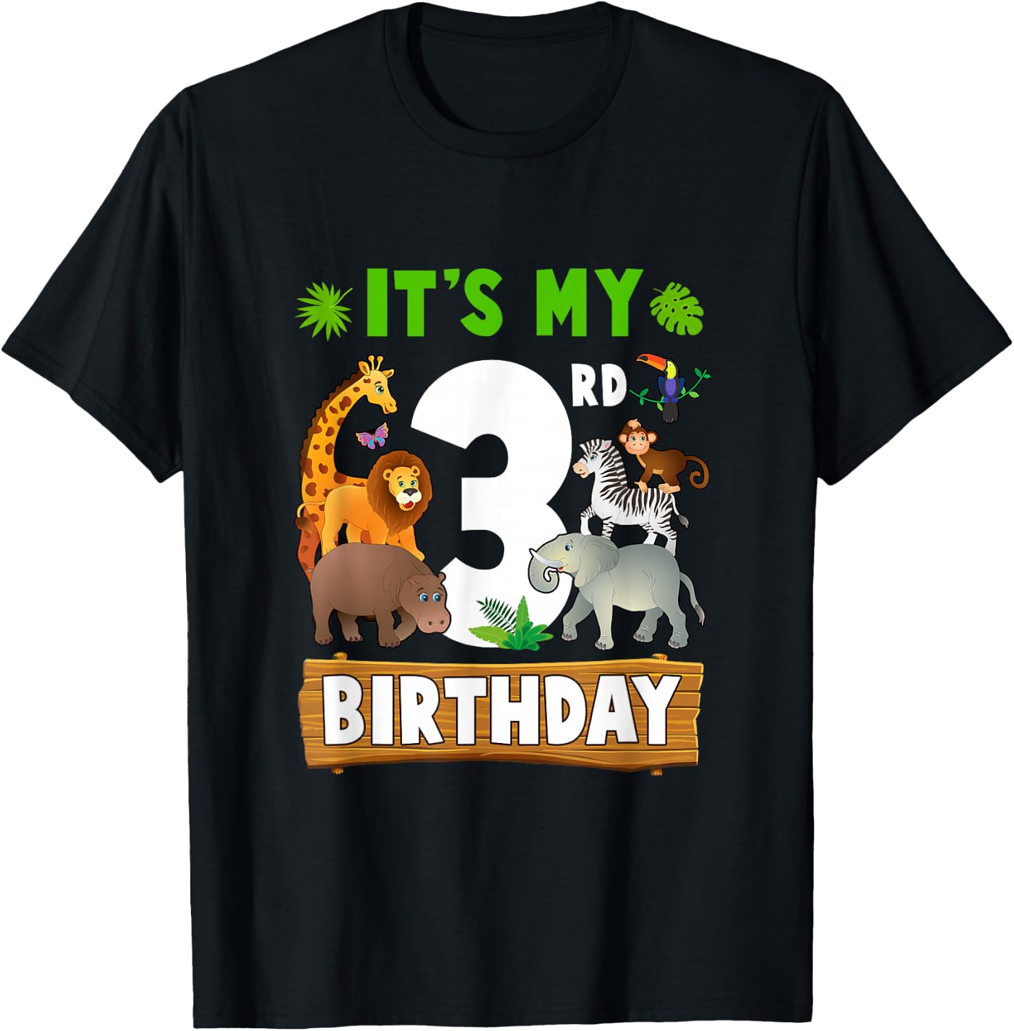 It's My 3Rd Birthday Zoo Jungle Safari 3 Years Old Birthday T-Shirt - T-Shirt | Black