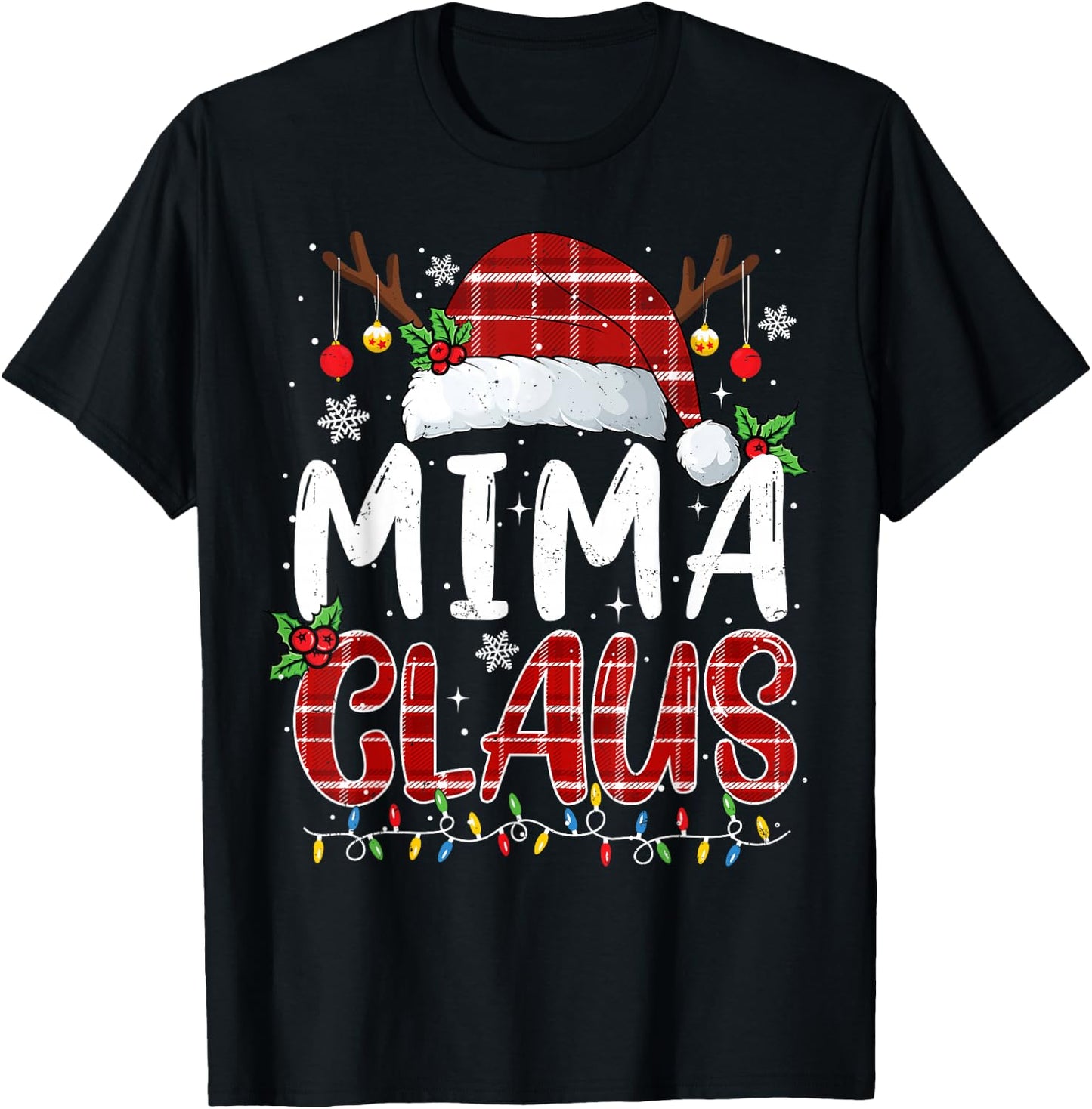 Mima Claus Christmas Lights Pajama Family Matching T-Shirt - T-Shirt | Black