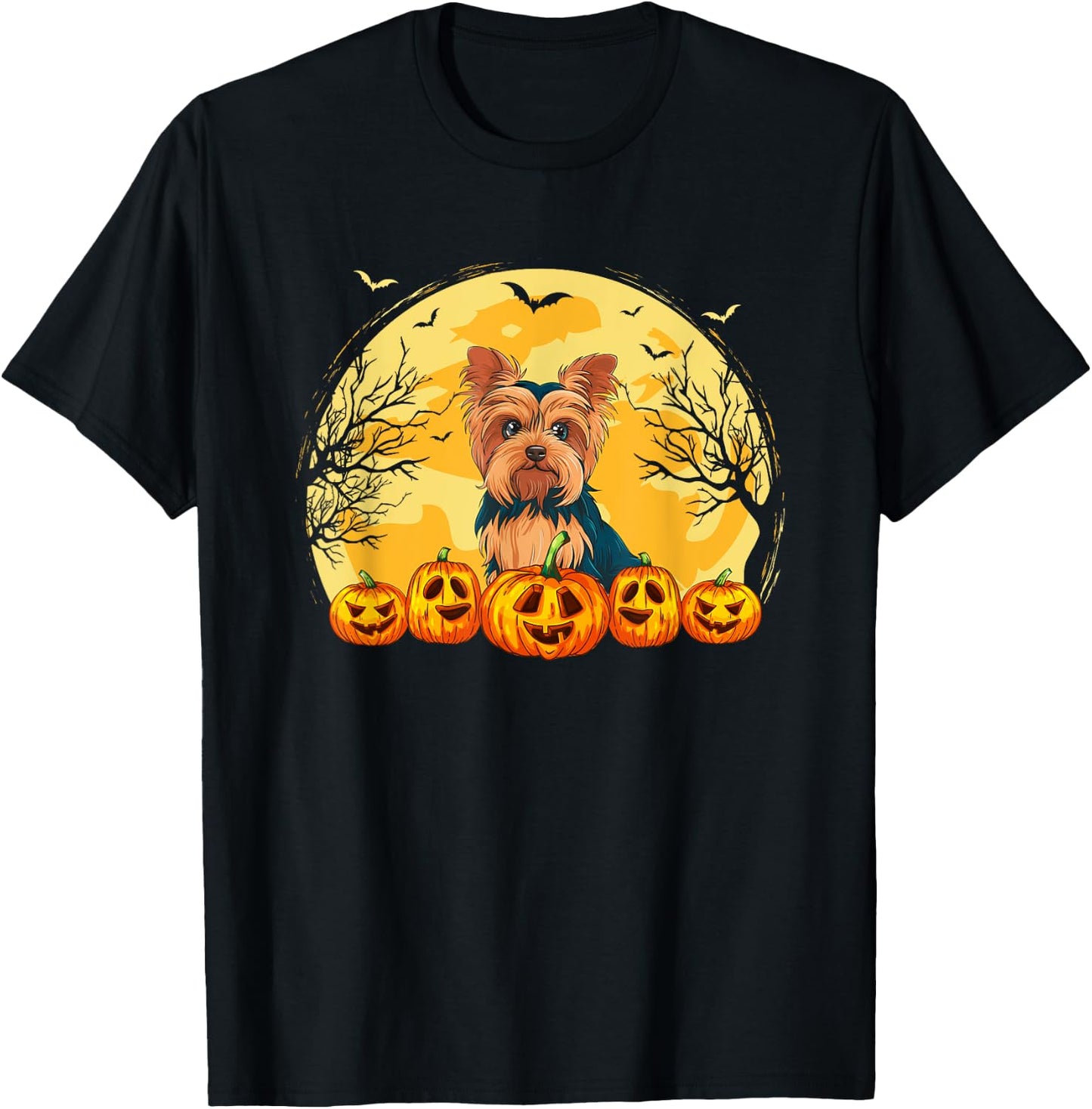 Funny Yorkie Dog Pumpkins Halloween Costume Men Women Kids T-Shirt - T-Shirt | Black