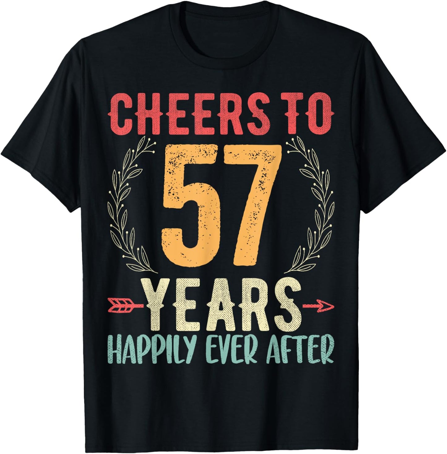 Cheers To 57 Years - 57th Wedding Anniversary Husband Wife T-Shirt - T-Shirt | Black
