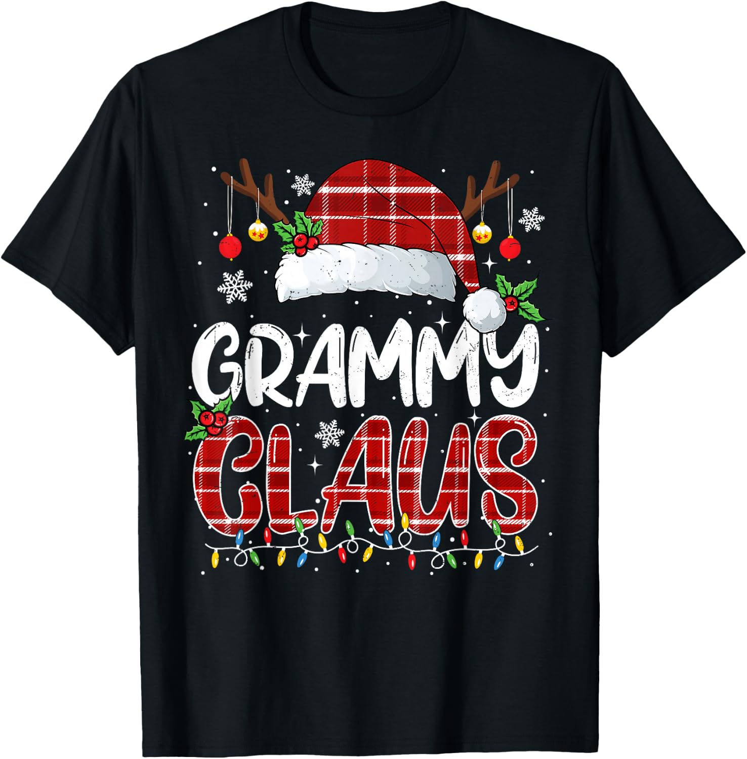 Grammy Claus Christmas Lights Pajama Family Matching T-Shirt - T-Shirt | Black