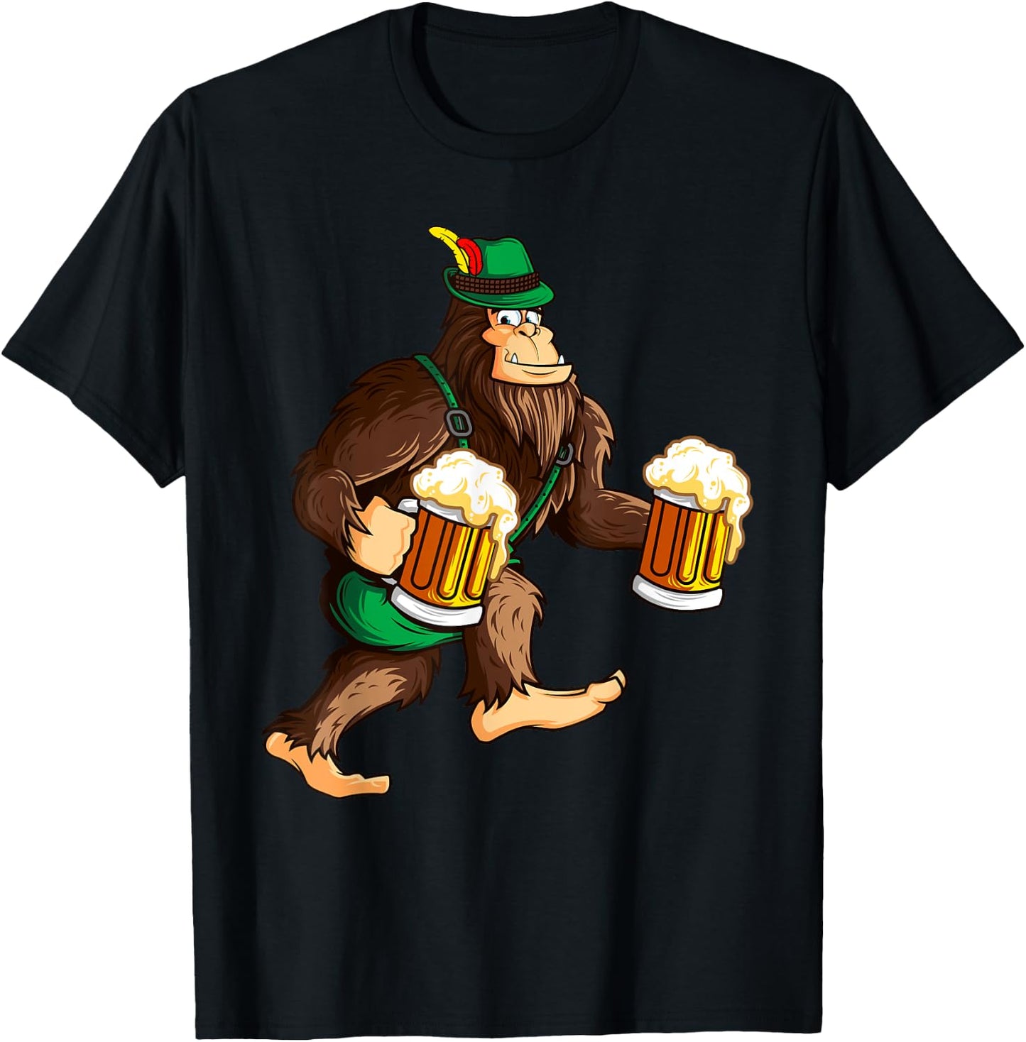 Funny Bigfoot Lederhosen Prost Beer Mug Beerfest Oktoberfest T-Shirt - T-Shirt | Black