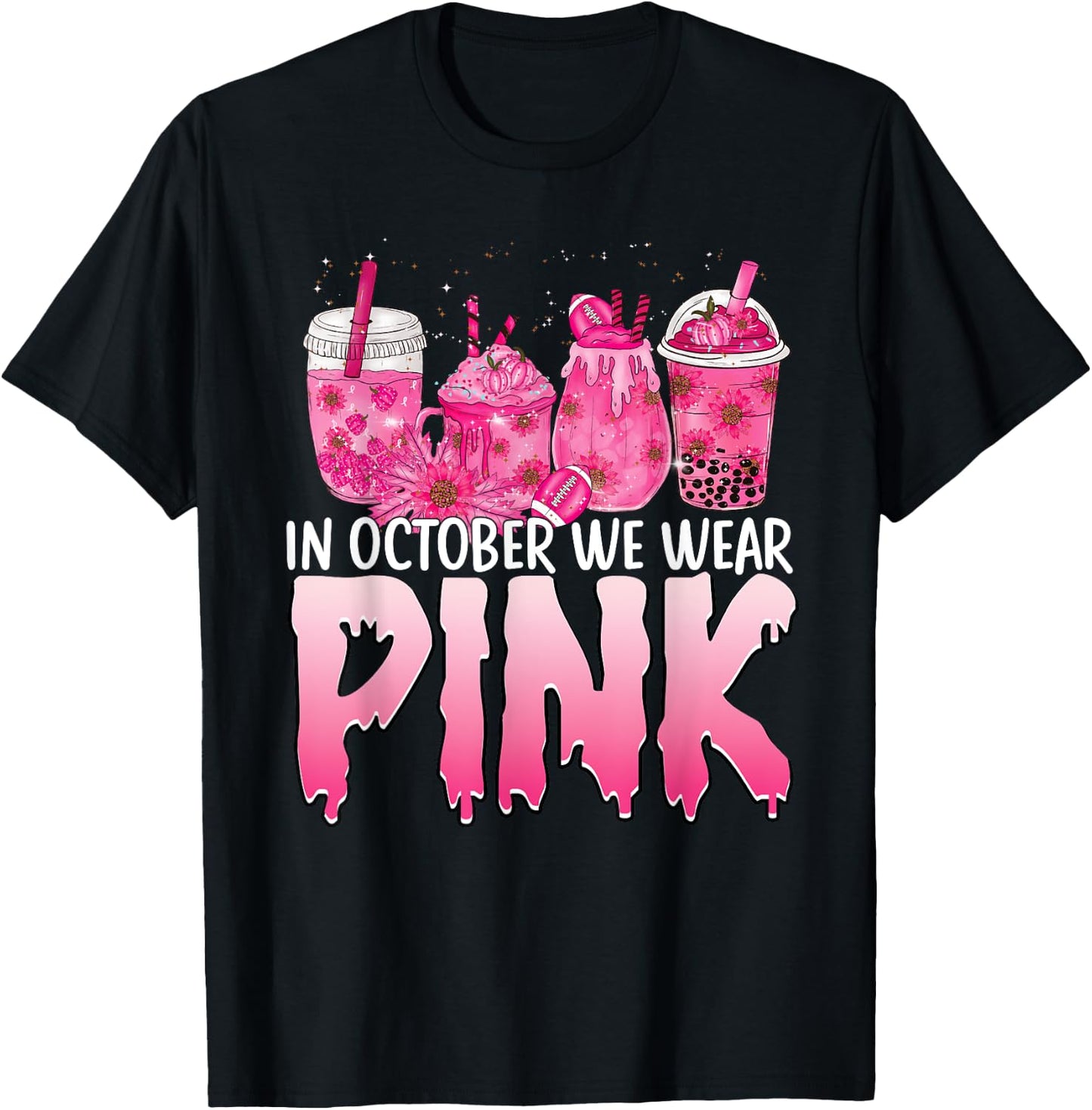 Breast Cancer Awareness Coffee Latte Fall Autumn Season 2022 T-Shirt - T-Shirt | Black