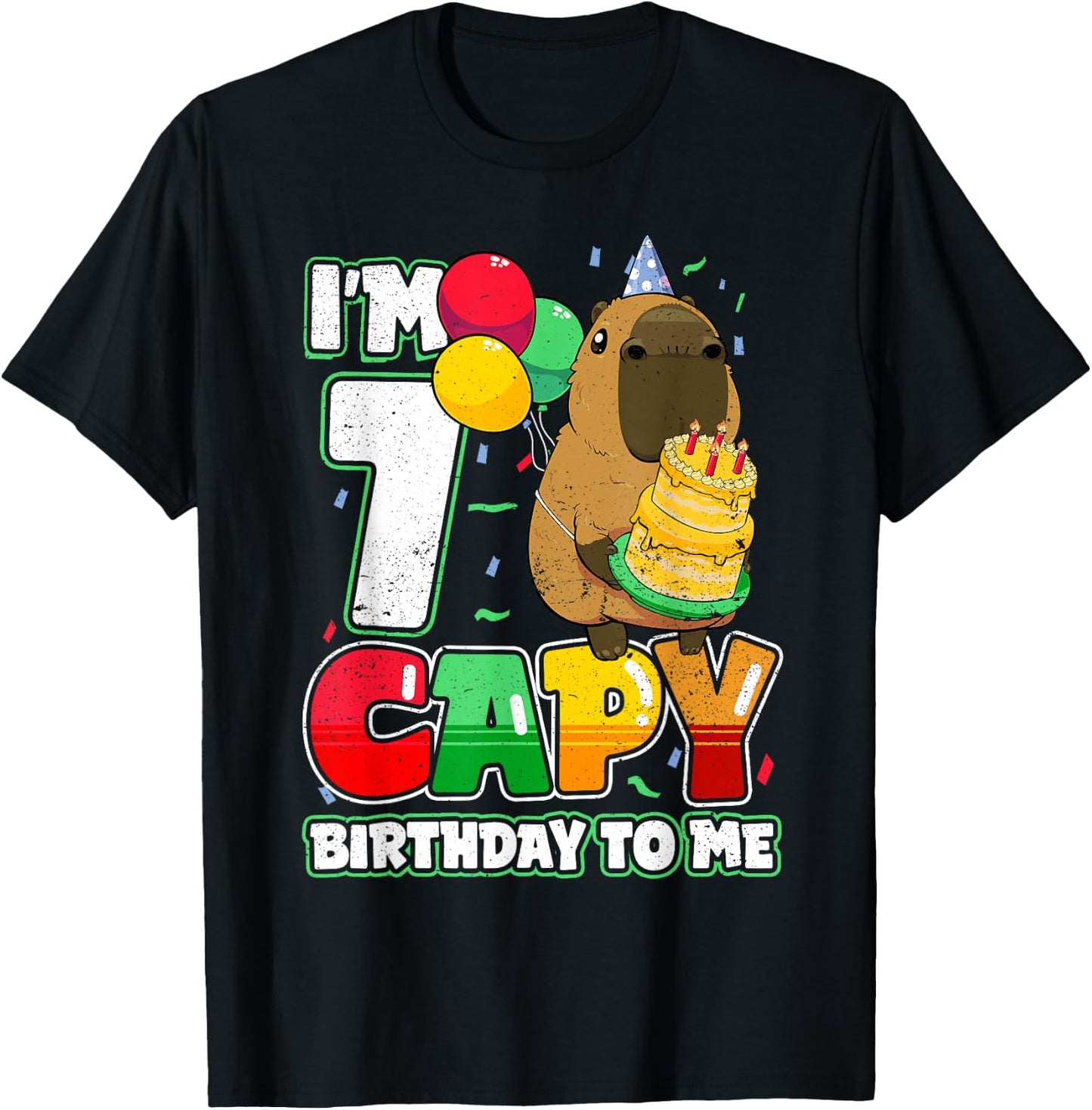 7 Years Old Capy Birthday to me 7th Birthday Capybara T-Shirt - T-Shirt | Black