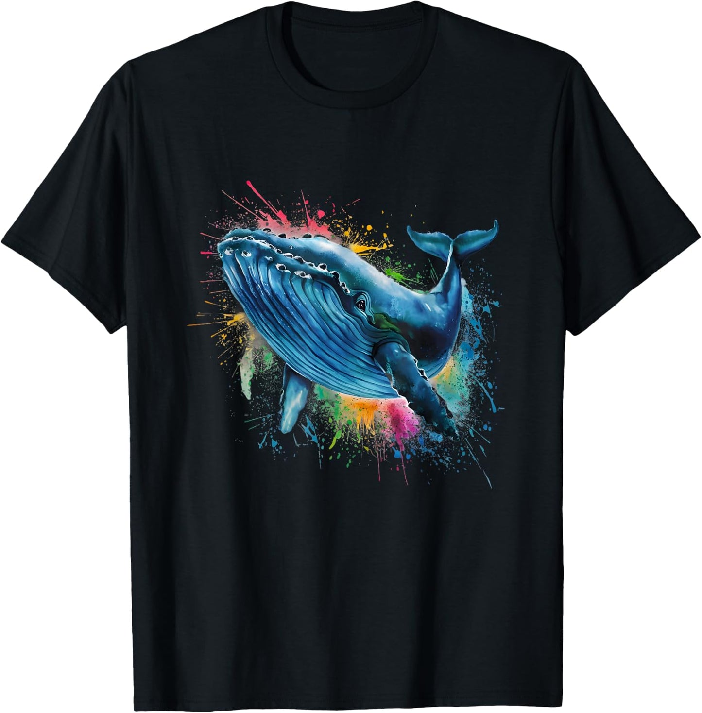 Blue Whale Men Woman Colorful Watercolor Blue Whale T-Shirt - T-Shirt | Black