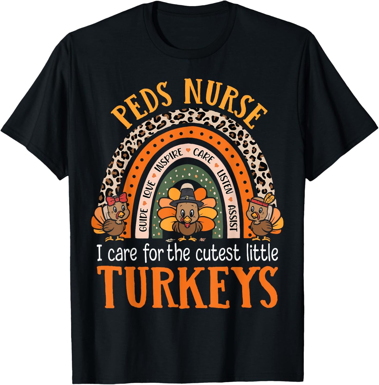 Peds Nurse Turkeys Thanksgiving Nursing Cute Pediatric Nurse T-Shirt - T-Shirt | Black
