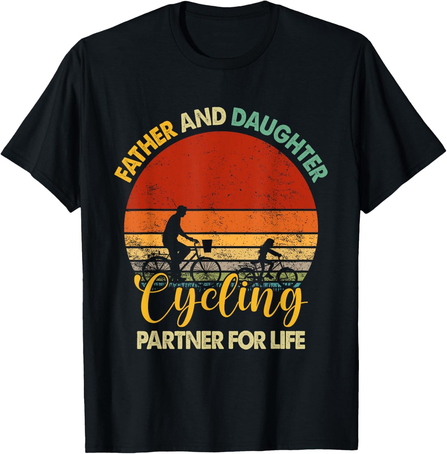 Retro Father Daughter Cycling Partner For Life Fathers Day T-Shirt - T-Shirt | Black